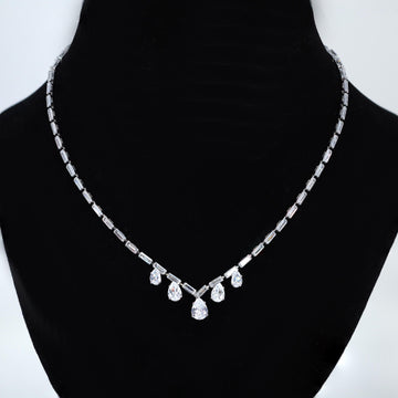 Zircon Bridal Leaves V shape Teardrop Necklace , Long Bridal Jewelry, Bridal Necklace, Statement Necklace Set.